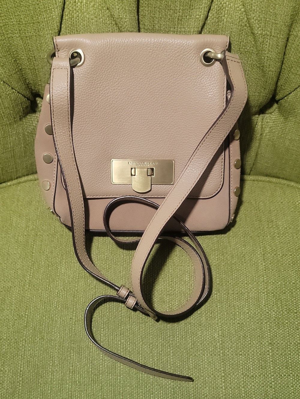 Donna Karan Blush Taupe Leather Crossbody with Gold Hardware